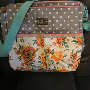 Matilda Jane “Over The Moon” Messenger Gray Polka Dot and Floral Baby Bag